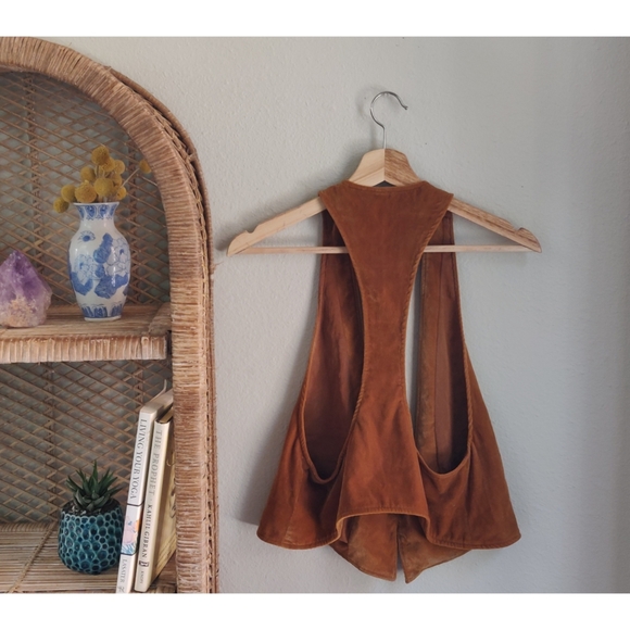 Free People 70's Cognac Velvet Button Vest - Picture 2 of 2